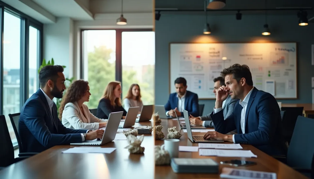 Professional consulting team collaborating in modern office